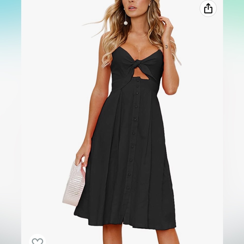Ecowish black front tie spring dress with buttons NWT